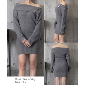 オフショルダー ニット ワンピース 長袖 レディース 秋冬 韓国 ミニワンピース おしゃれ きれいめ 大人 かわいい 肩出し オフショル ドレス 大人可愛い 大人女子