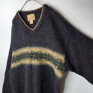 90s　アメリカ製　ウールリッチ　Vネックニット　セーター　モヘア　グレー　L