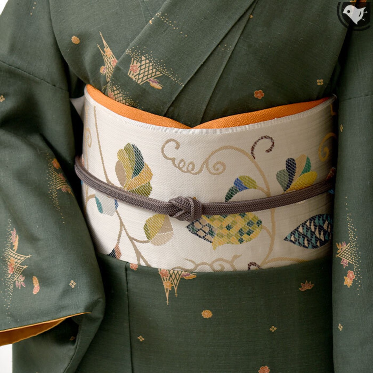 名古屋帯 こげ茶 蔓花 いえいえ 菱 西陣織 熊本織物 普段用 九寸 仕立て