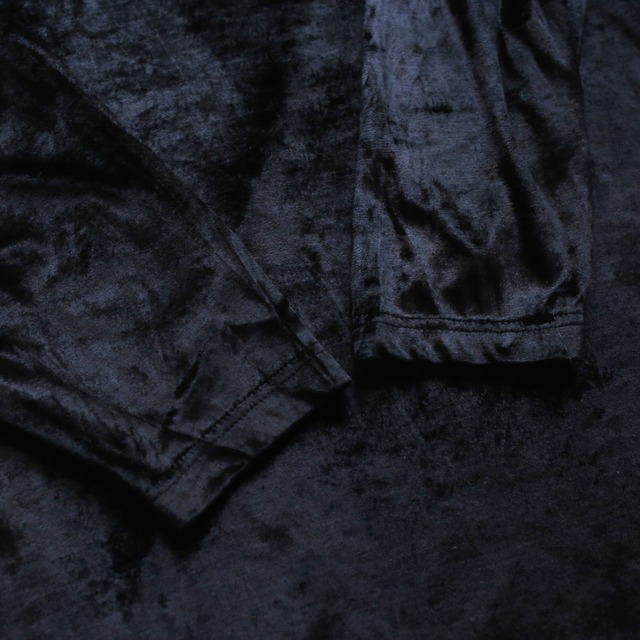 china button deep slit black velours cut-sew