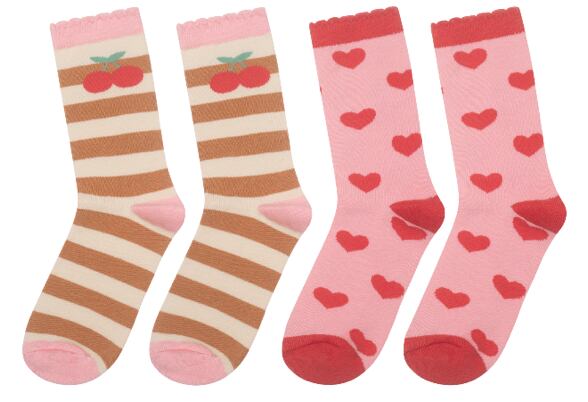 SC02424-1:Stripy Cherry 2 Pack Socks 9-12 Jnr-PINK