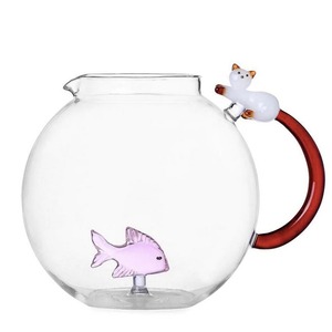 【3営業日以内に発送】ICHENDORF ピンクの魚と白ねこ茶しっぽ ジャグ Pink fish white cat with amber tail(イッケンドルフ)