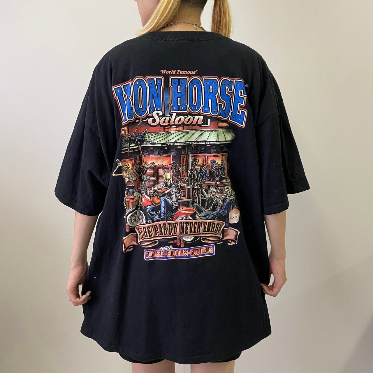 ビッグサイズ 00年代 IRON HORSE Saloon 骸骨 スカル バイカー バック