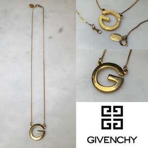 vintage GIVENCHY metal gold color " g " logo pendant necklace