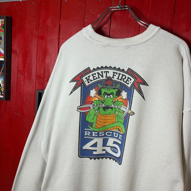 90s USA製 Hanes HEAVYWEIGHT アメリカ消防署イベント系スウェット　白