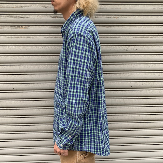 Ralph Laure チェック柄長袖シャツ L カスタムフィット 蛍光グリーン
