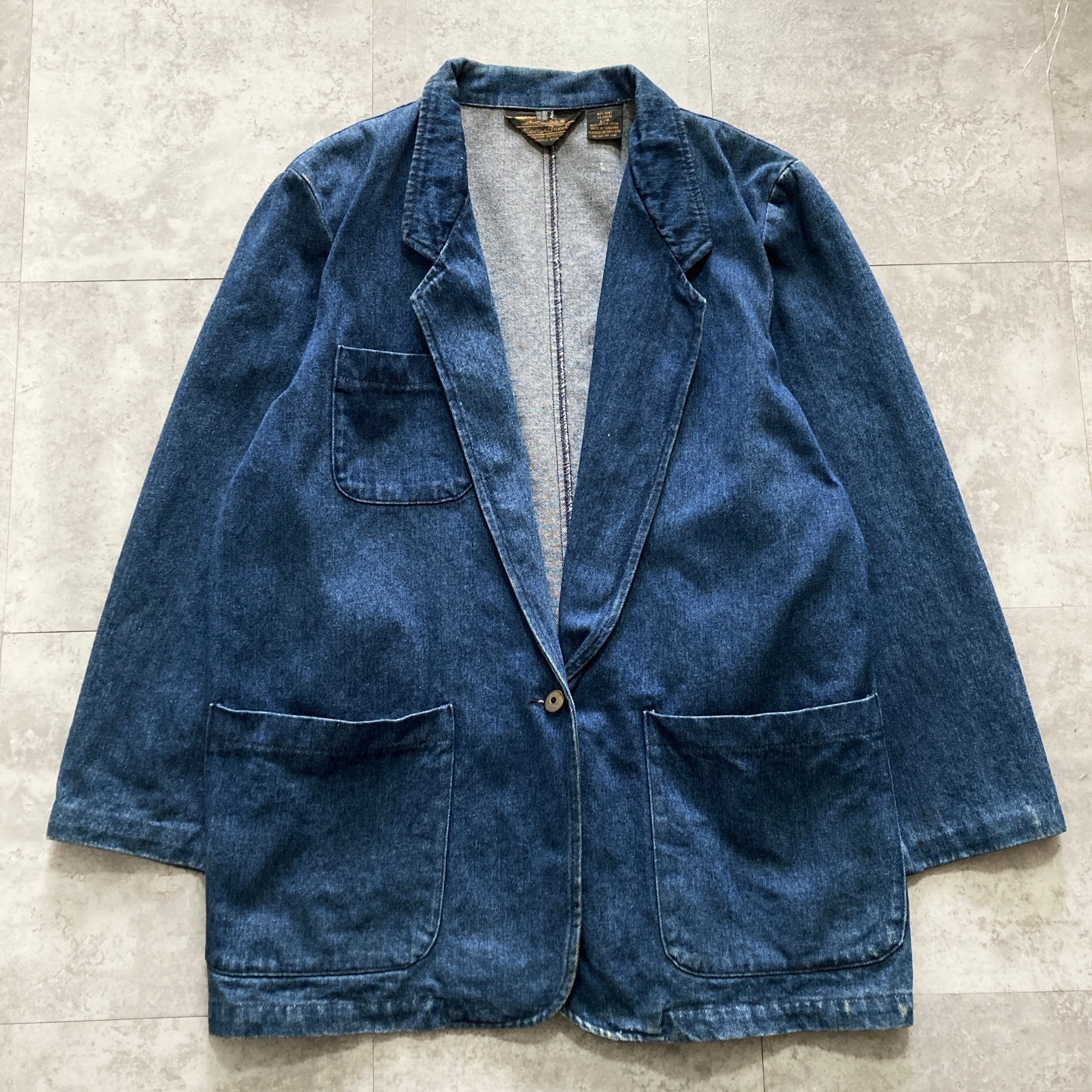 80s】Eddie Bauer エディーバウアー 表記L 黒タグ デニム テーラード