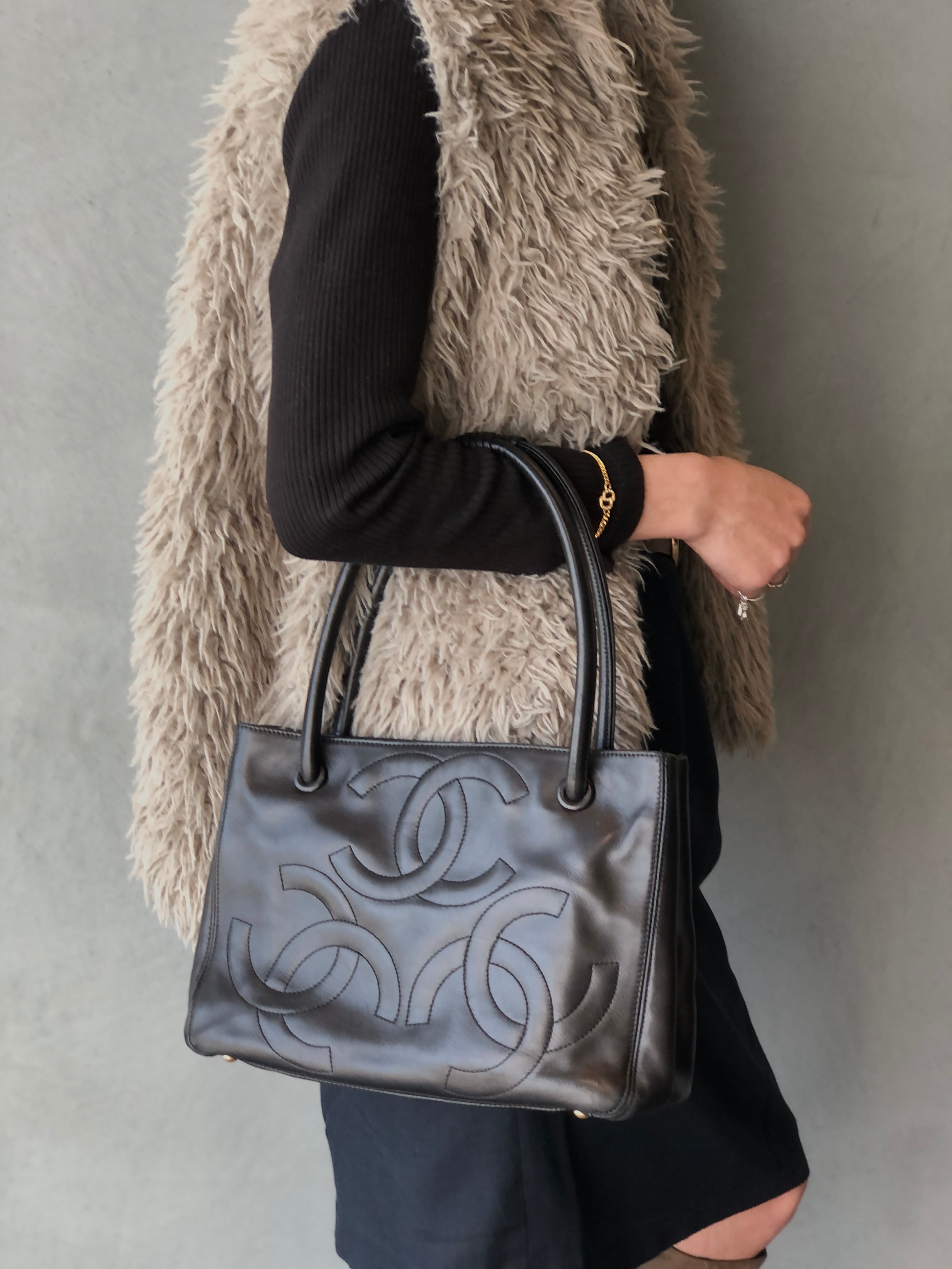 CHANEL シャネル トートバッグ ブラック ココマーク レザー トリプル