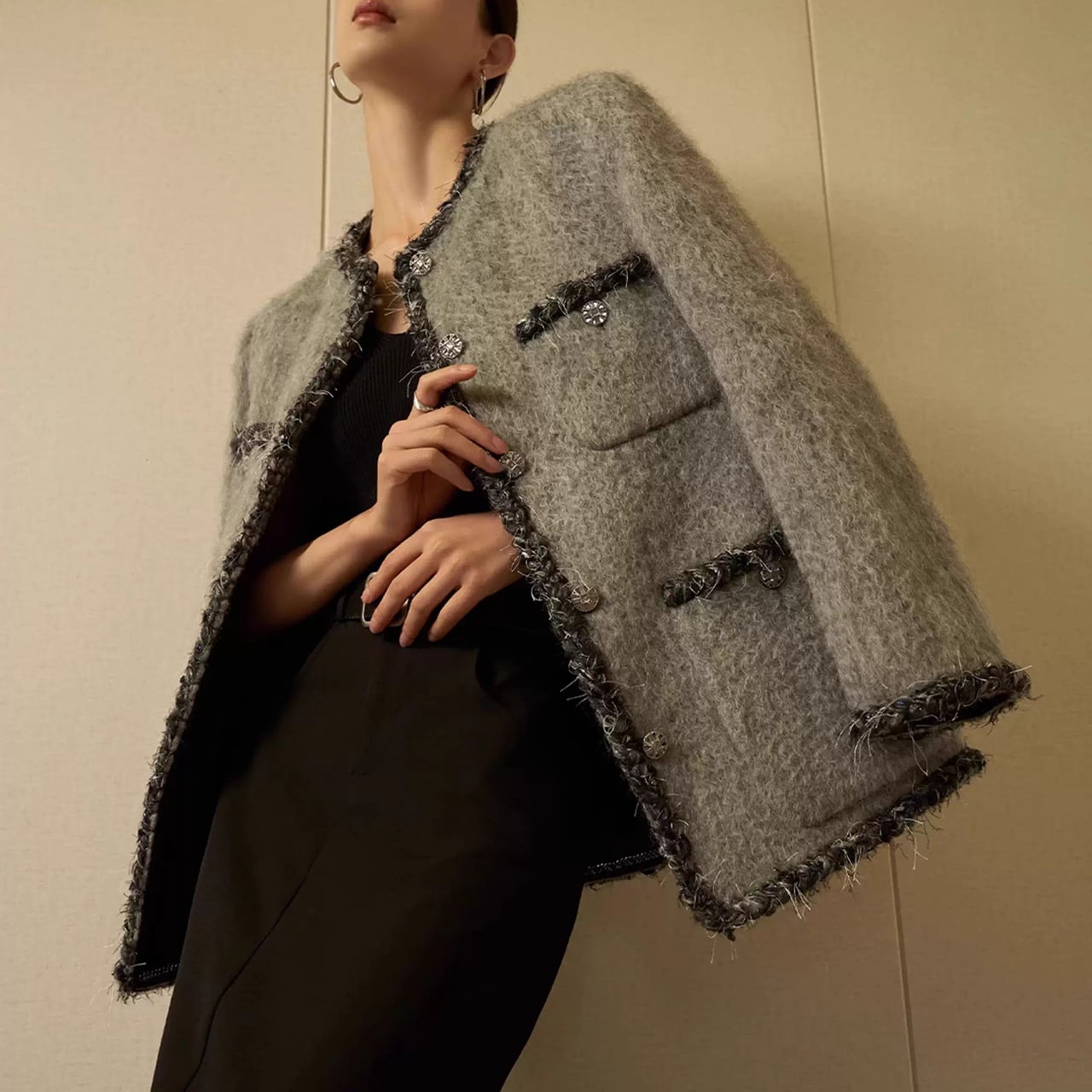 collarless grey jacket 10880