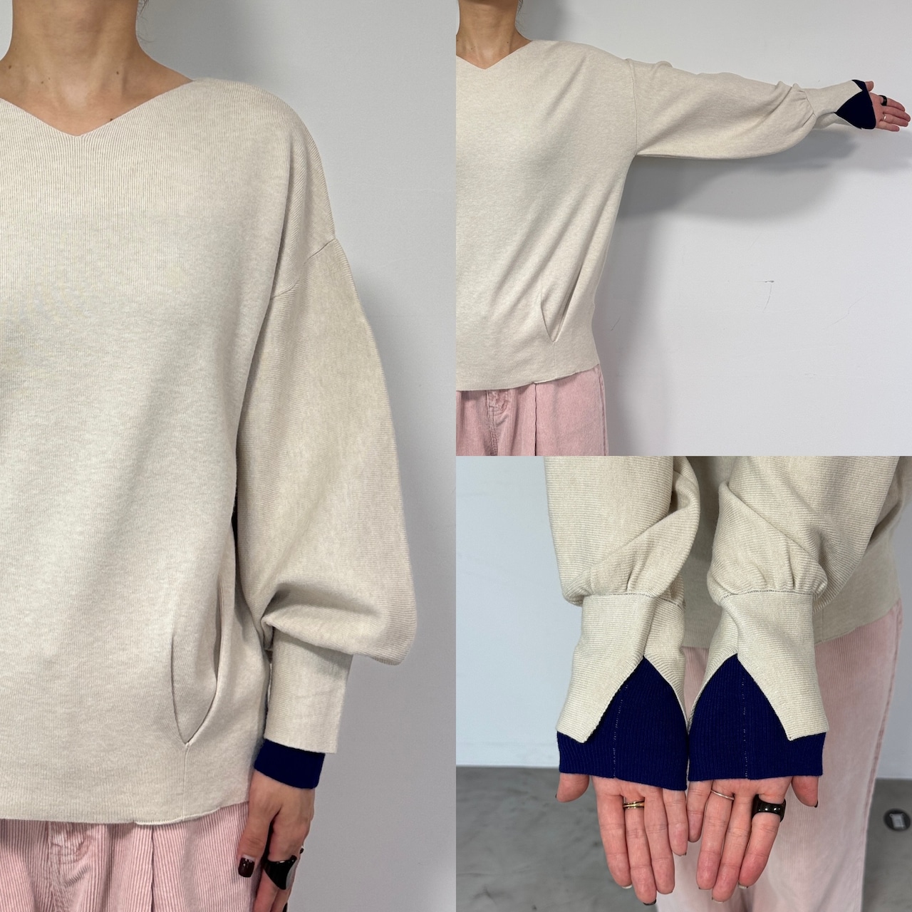 やわもち2wayバイカラーカフknit/エクリュ