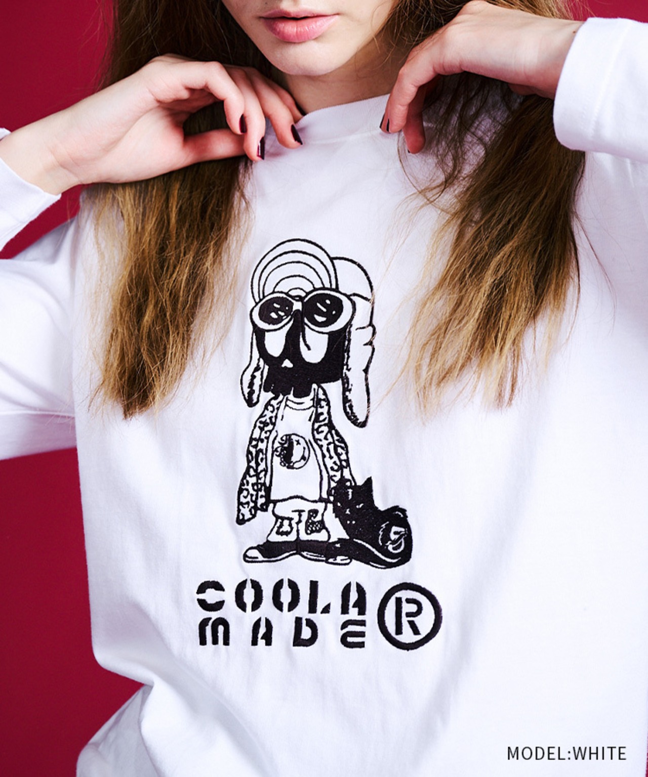 ロッキンスカルエンブロイダリーL/SベーシックTシャツ (WHITE)　CQ-47080