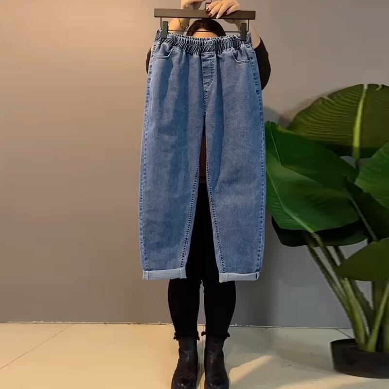 スプリングストレッチウェストジーンズ エラスティック 伸縮 大きめサイズ 春物 ミックスインファッション89229171926