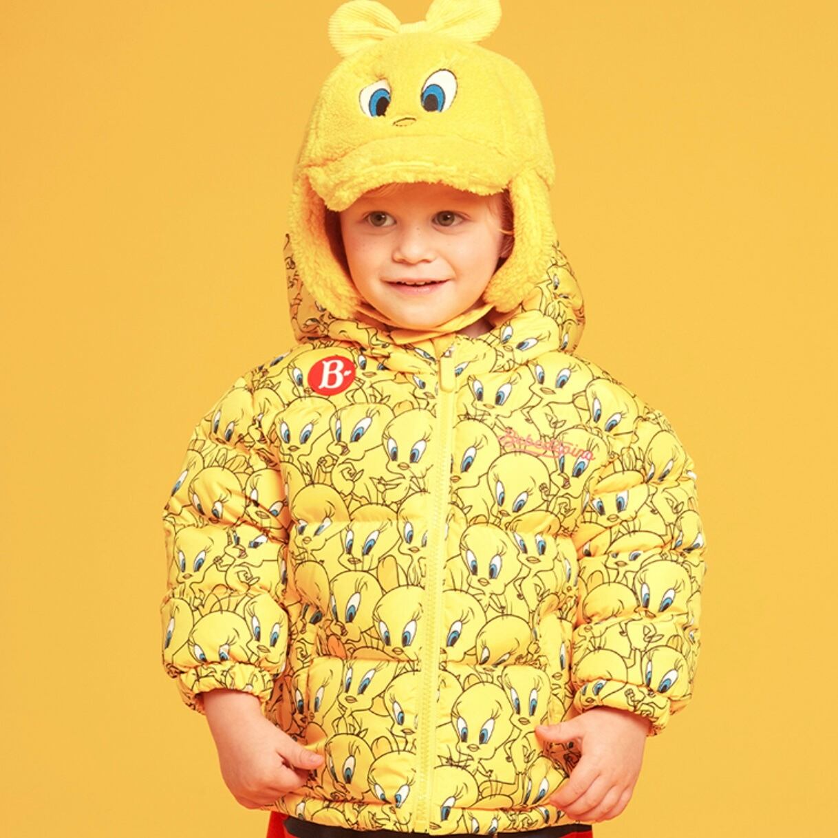 イタリア製 Chicco ヴィンテージ アヒル ライドオン 布張り ベビートイ BEBE DE PINO] All over tweety baby duck down jumper 正規品 韓国