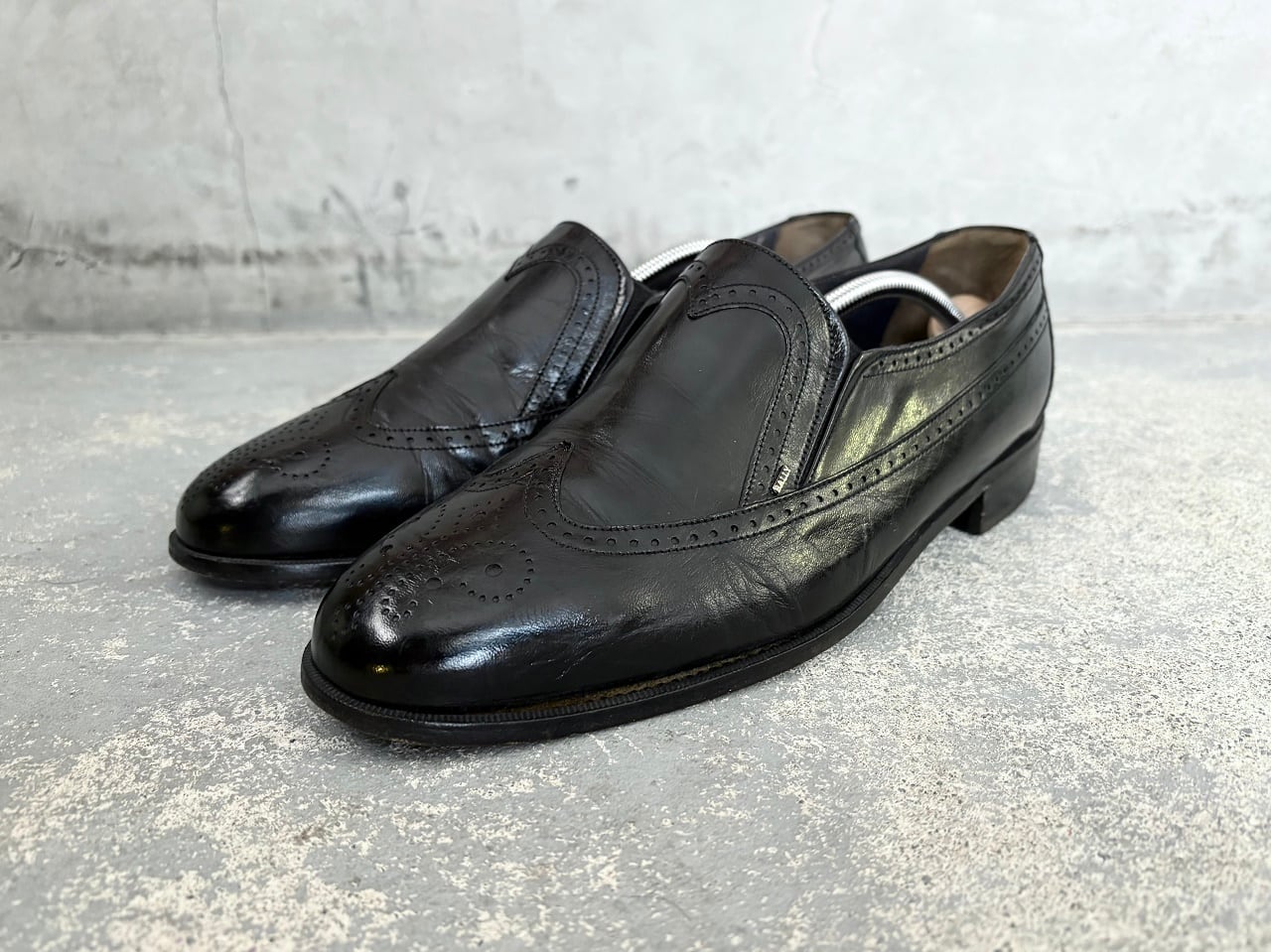 70~80s BALLY Full brogues slip-on leather shoes MADE IN SWITZERLAND