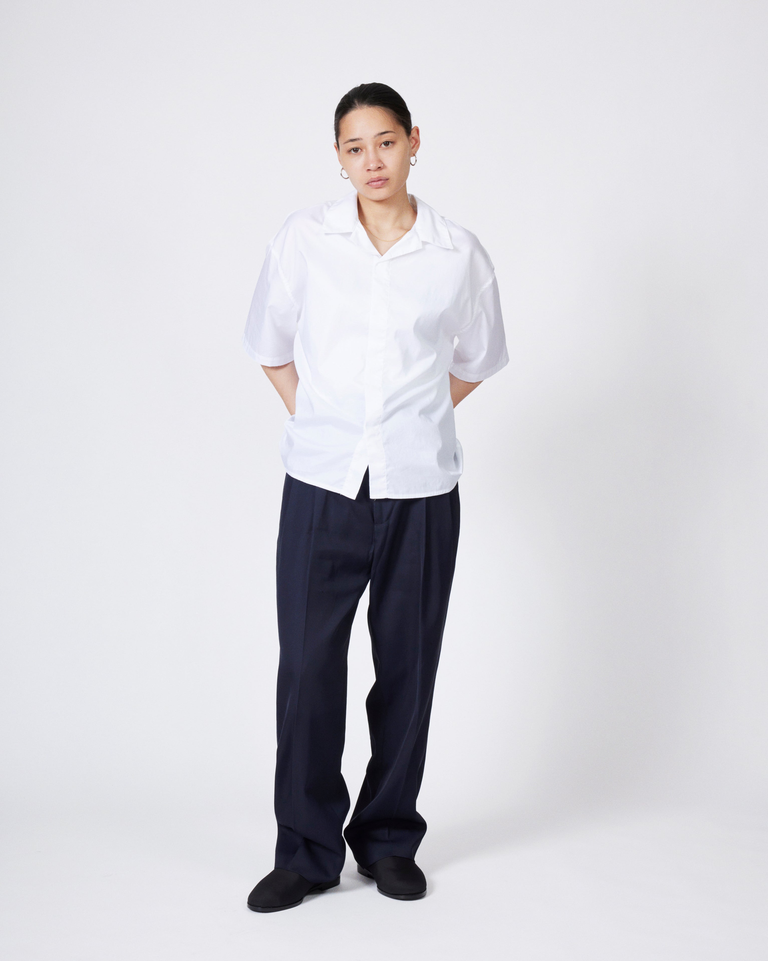 everyone fly front open collar short sleeve shirt (WHITE) | everyone