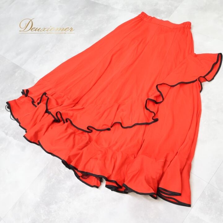 フラメンコ 衣装 ファルダ スカート 赤 黒 無地 ボランテ フリル