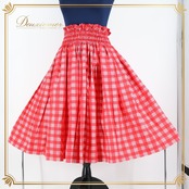 【美品 フラダンス衣装】レッド パウスカート 赤 白 チェック柄 ホワイト 明るい 華やか ふんわり シングル アロハ かわいい