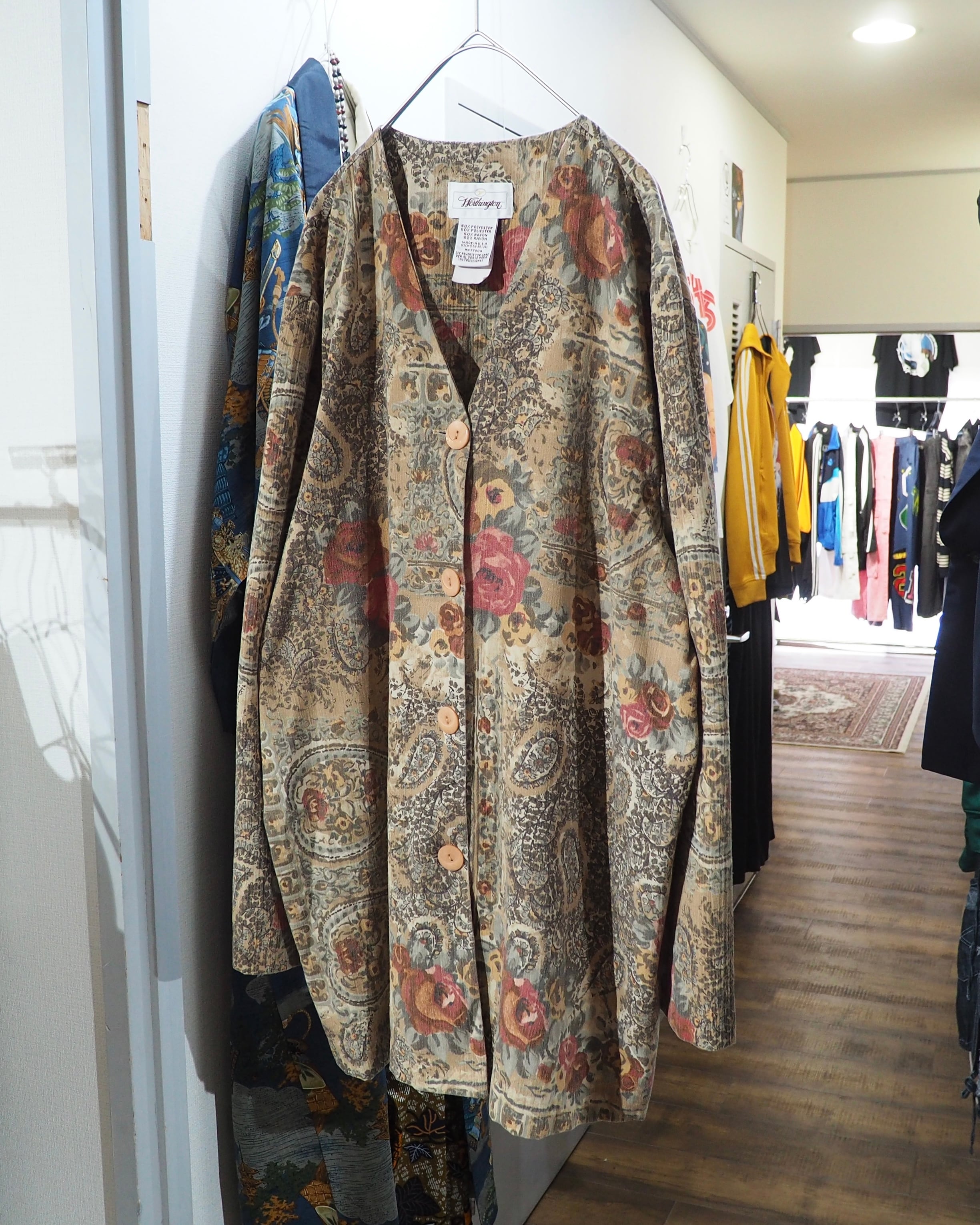1980 - 90s " Made in USA " Beautiful Flower × paisley pattern vintage No collar jacket