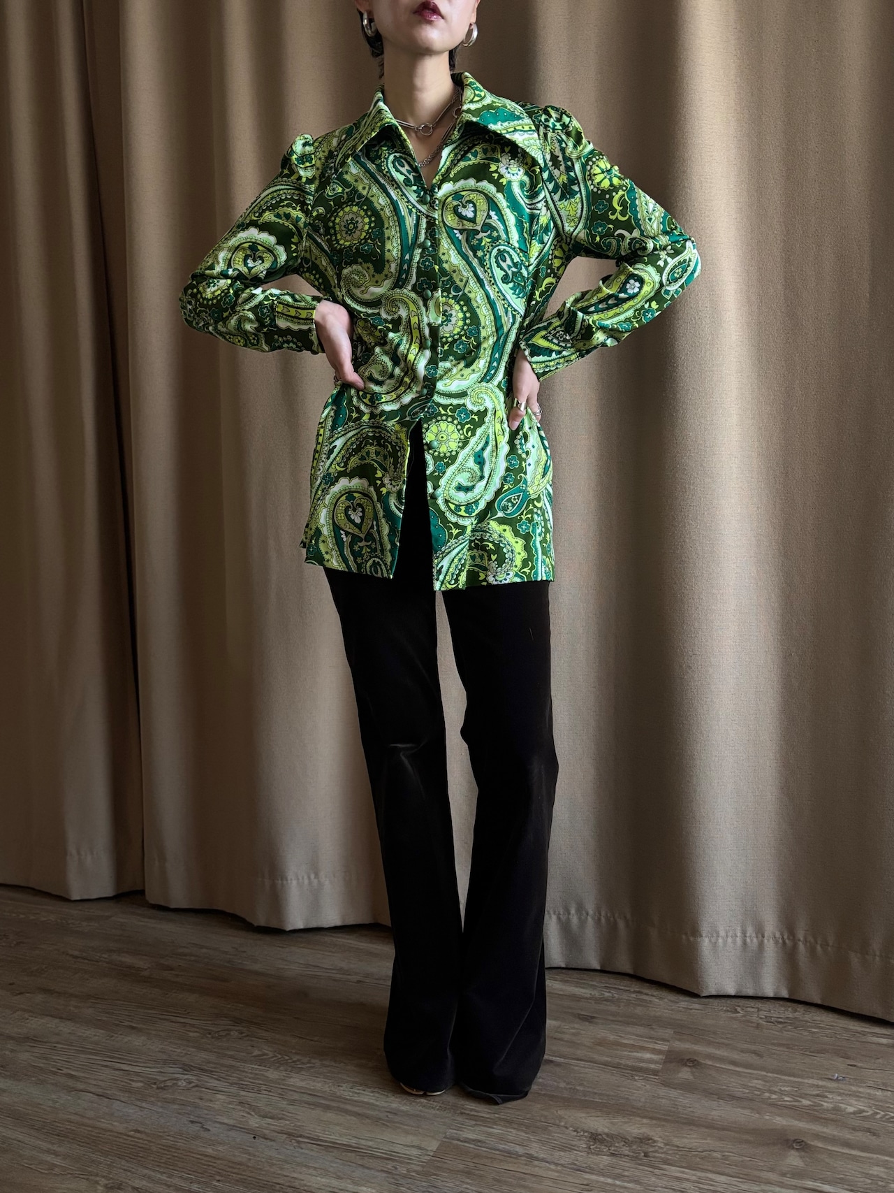 paisley pattern green rétro shirt-5137-1