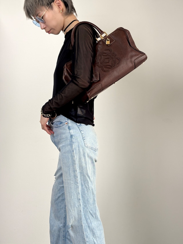 LOEWE ロエベ ハンドバッグ ブラウン アナグラム レザー アマソナ ミニボストン vintage ヴィンテージ オールド kfcz5t