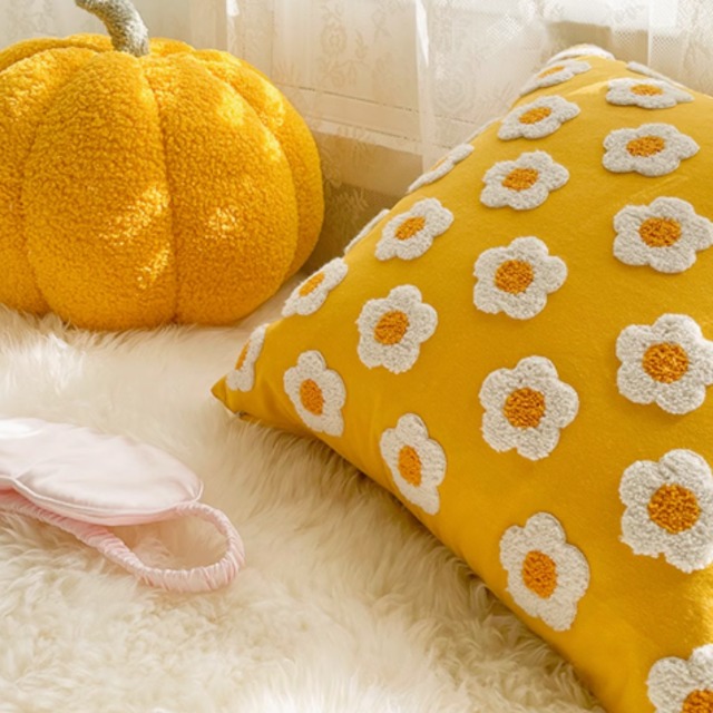 ポコポコフラワークッション （イエロー・ホワイト）[pl018]