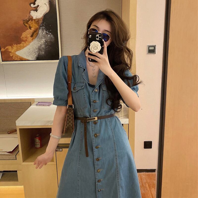 サマードレス ウェストスリムミディスカート 夏物 1号婦人69426311507