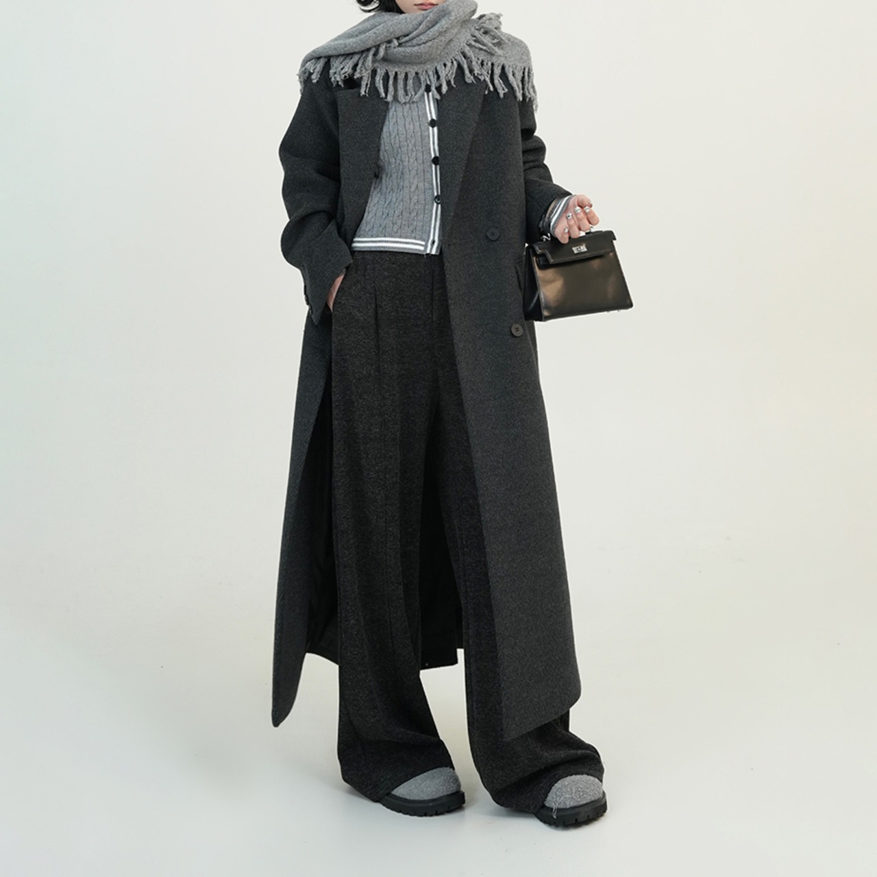 ダブルブレスト クラシカルロングコート H0044