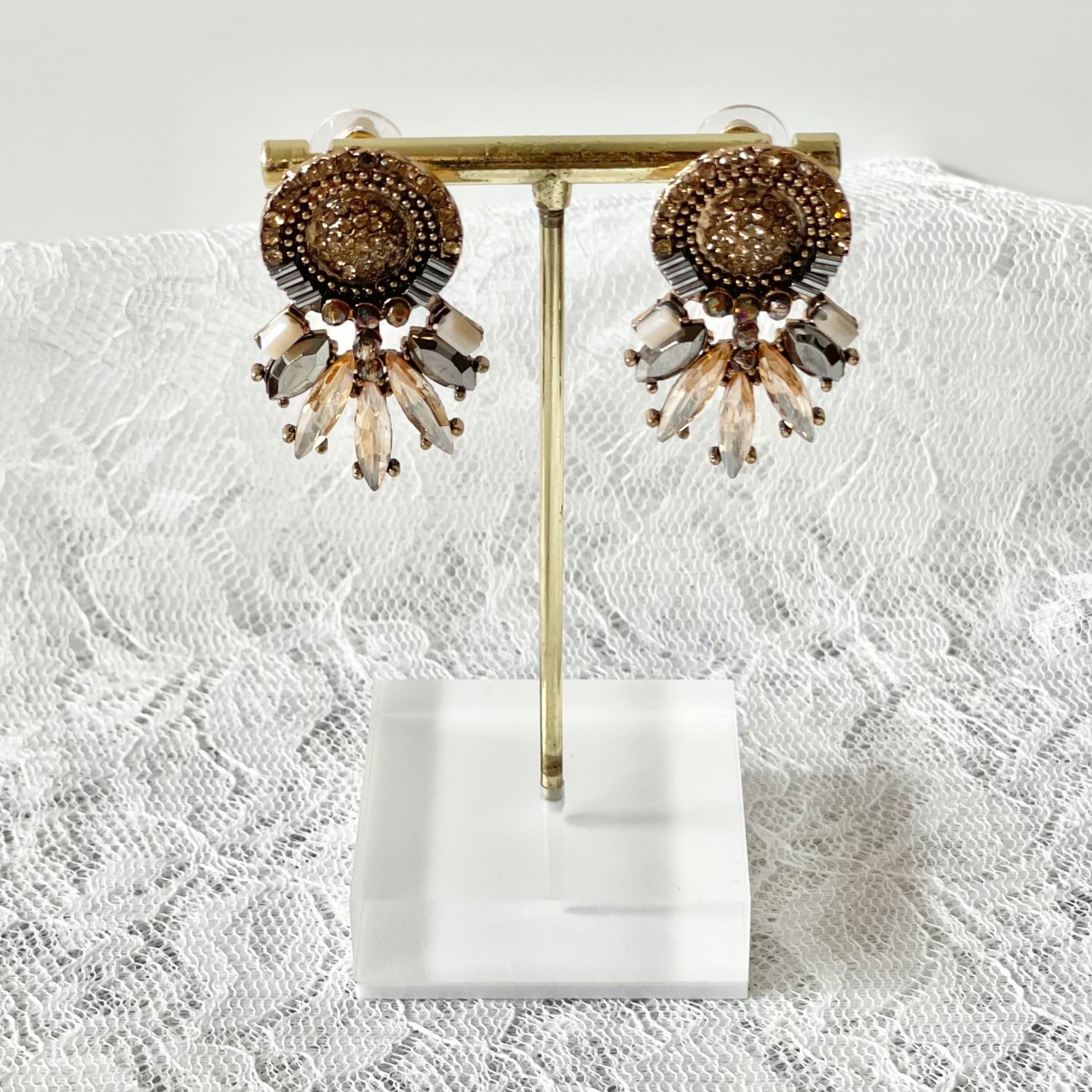 E-179 ウェディング アクセサリー【ビンテージ ボタニカル クリスタル ピアス】ブライダル