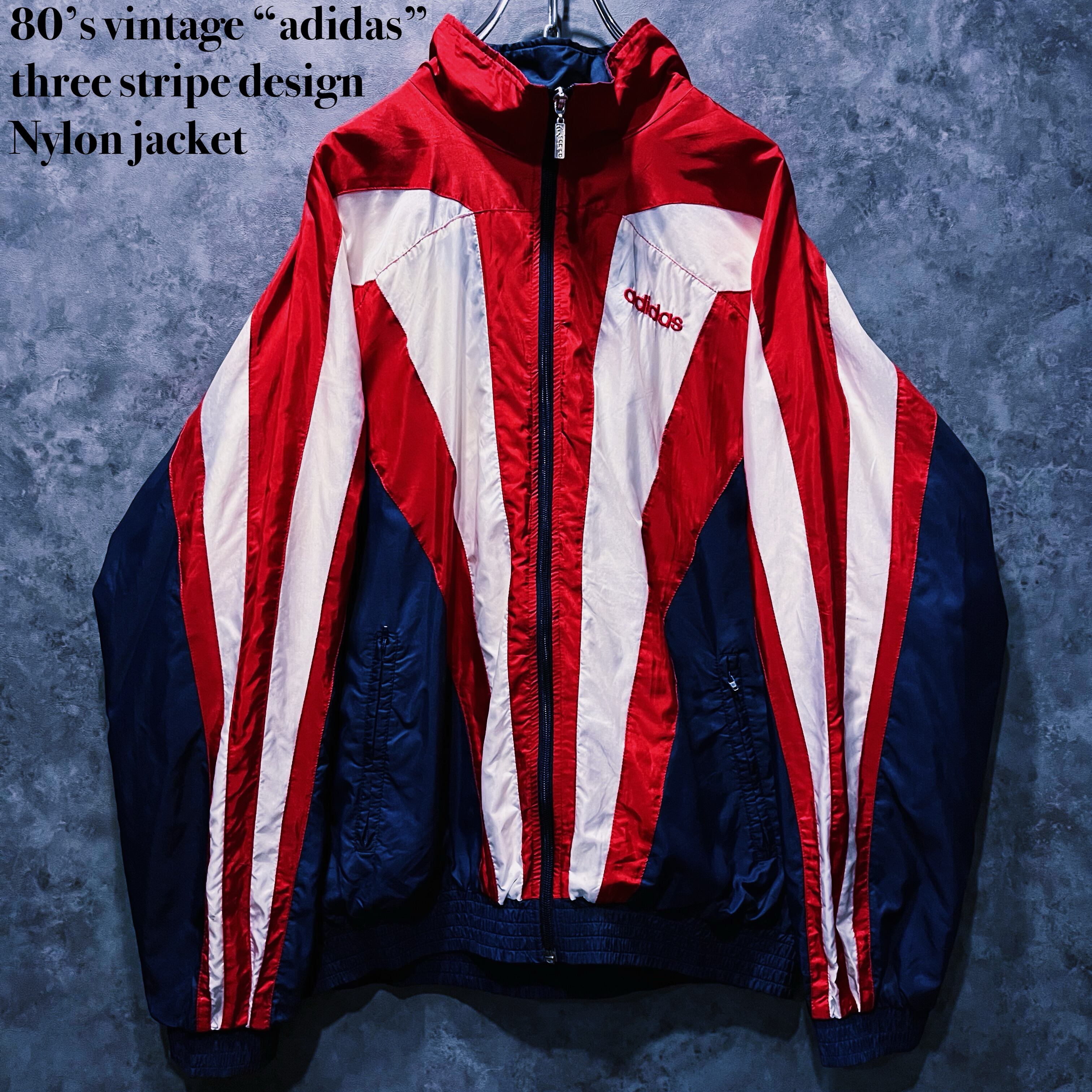 【doppio】80’s vintage “adidas” three stripe design Nylon jacket