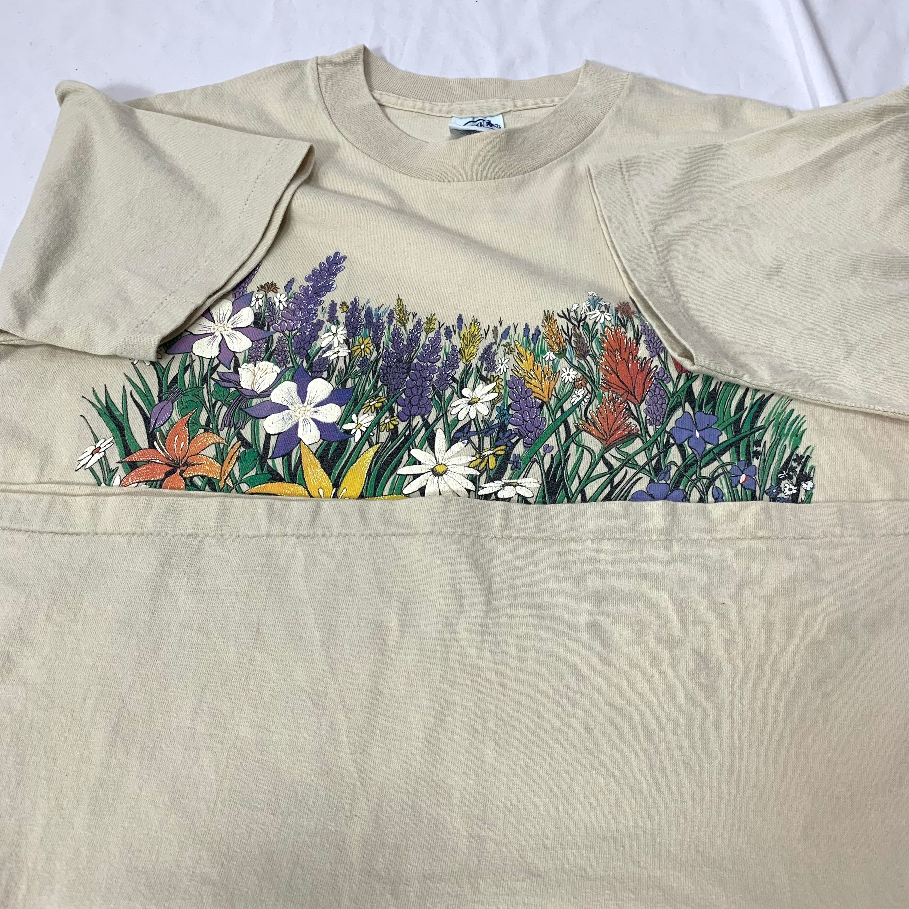 vintage 90s print T-shirt MADE IN USA flower プリントTシャツ