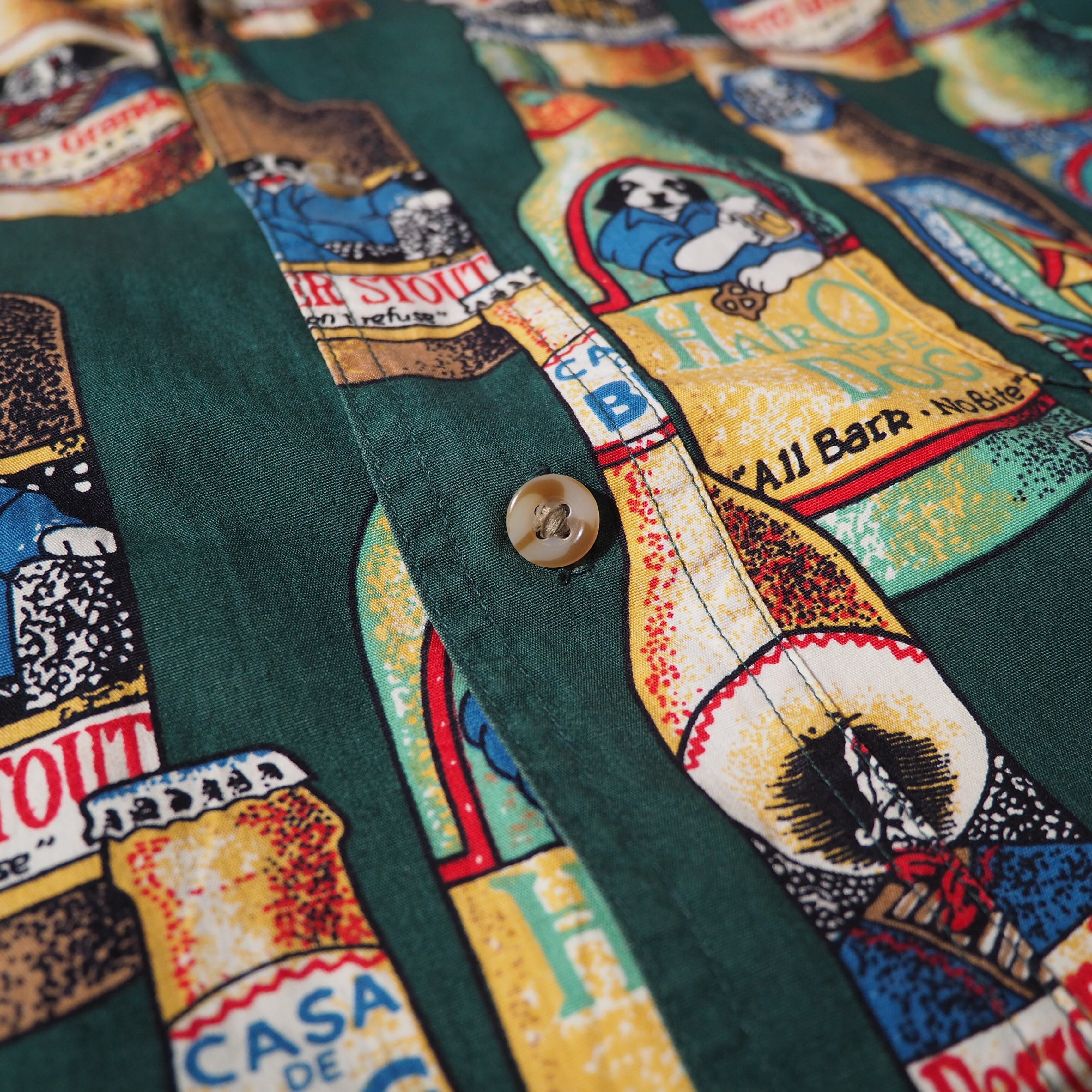 1990s ” Liqueur Big Dogs ” printed cotton button down shirt