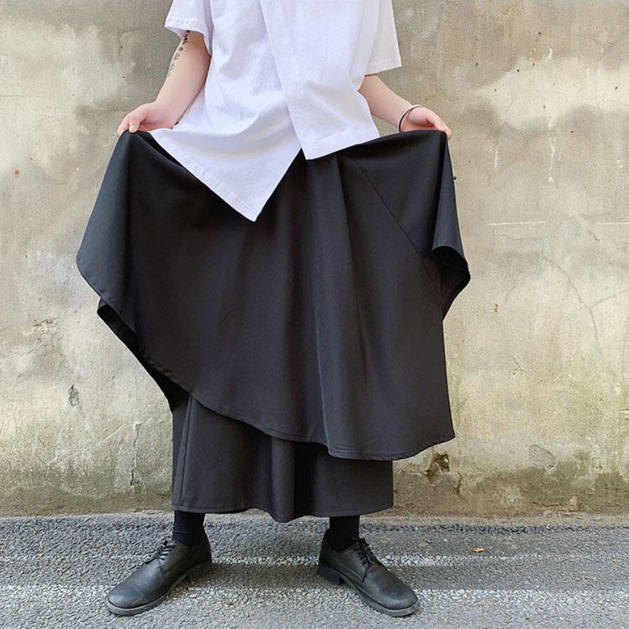 ワイドパンツ メンズ V系 モード系 袴パンツ 袴 黒 ガウチョパンツ アシンメトリー スカート スカーチョ 腰巻きスカート イージーパンツ ダンス おしゃれ 個性 Sale 72 Off