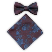 【ダークパープル×ネイビー　花柄】ボウタイ・チーフセット