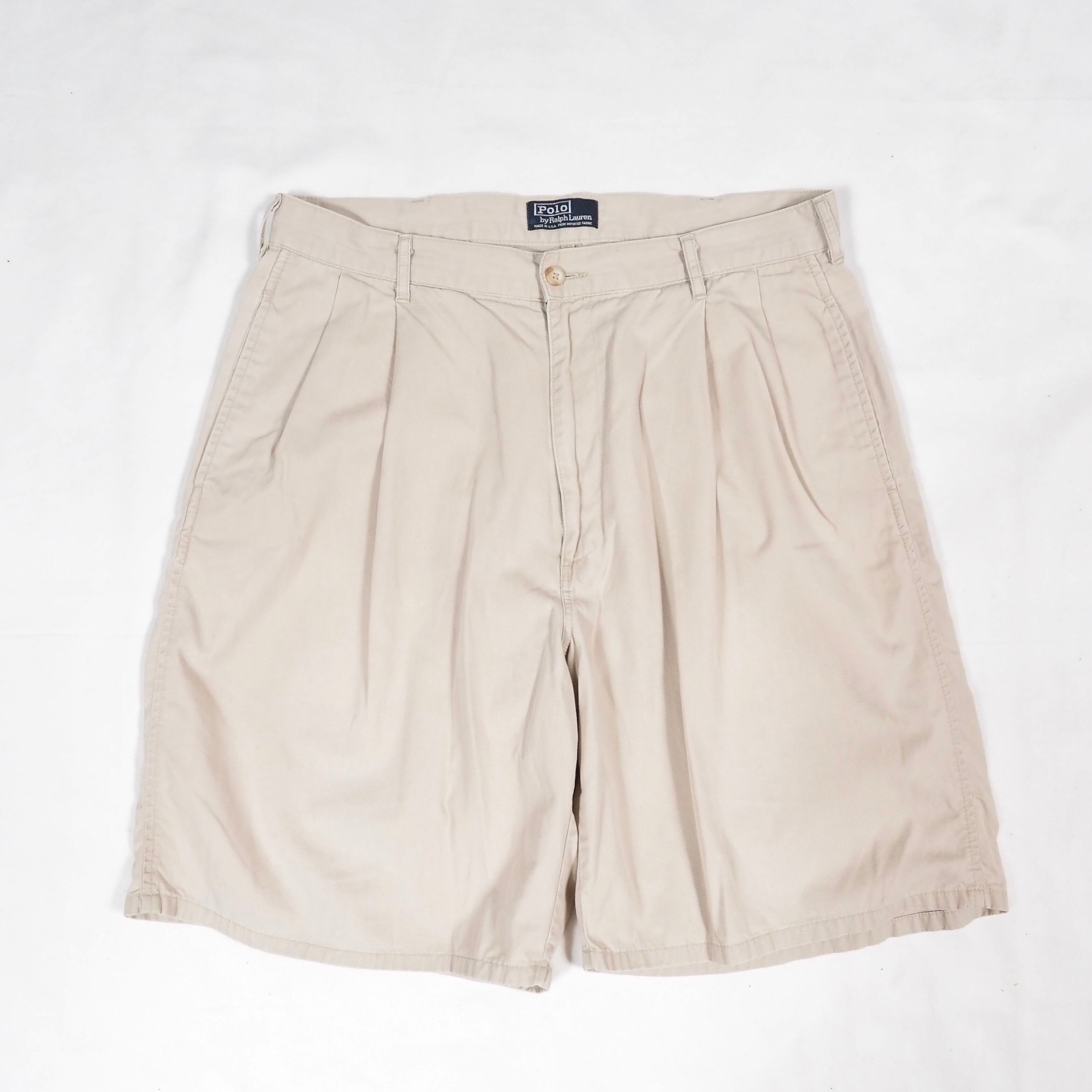 Polo by Ralph Lauren【Cotton poplin】POLO CHINO two tuck cotton poplin shorts w34 90's USA製 ポロラルフローレン コットンポプリン ショートパンツ