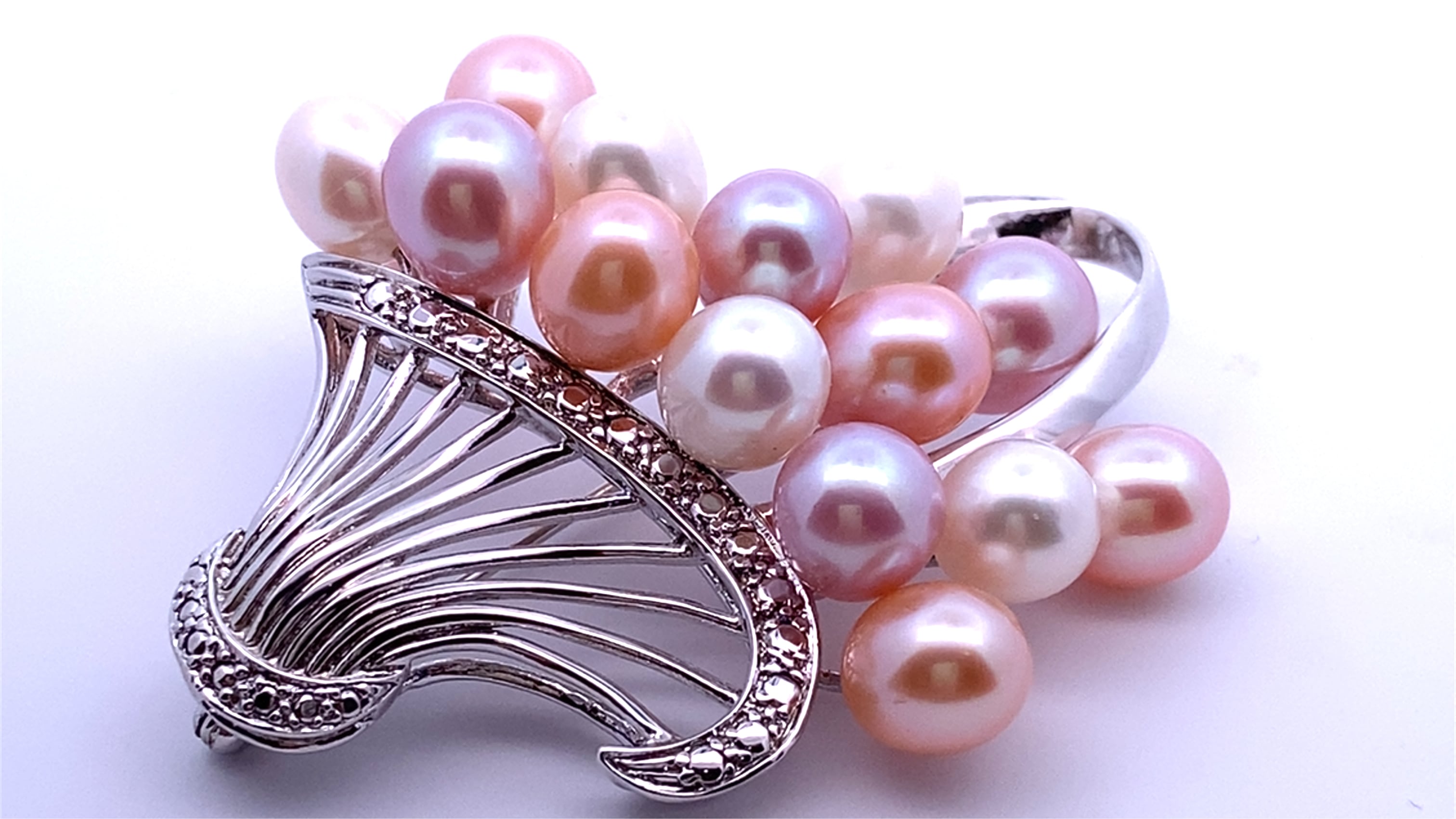 Silver 淡水マルチパールブローチ 花カゴ