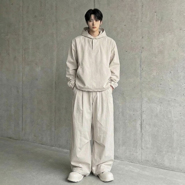 ストリートスタイル オーバーサイズフーディー＆パンツセットアップ 2カラー D12217