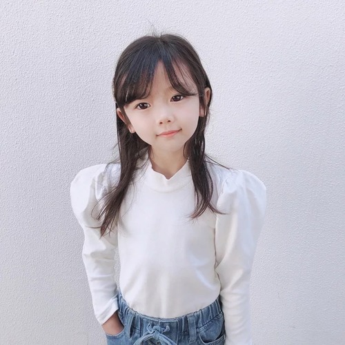 パフスリーブがかわいい♡タートルネックロンT♪白 カットソー キッズ 子供 子ども服 カジュアル
