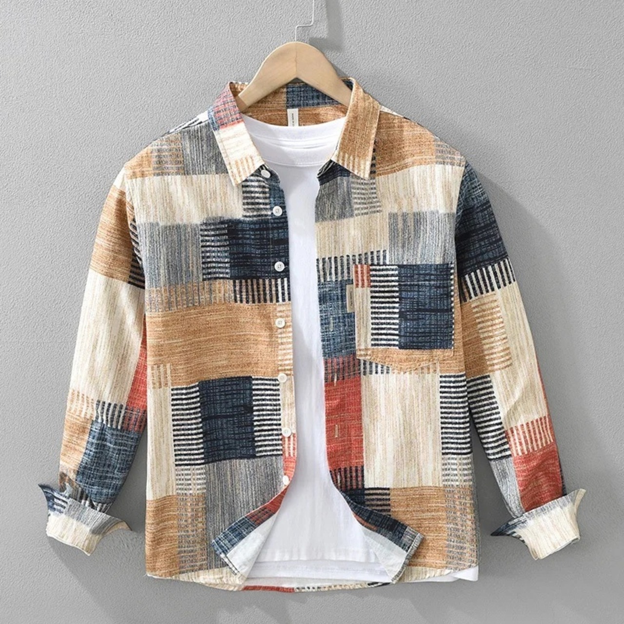 【M-3XL】Square Print Shirt / スクエア プリント シャツ