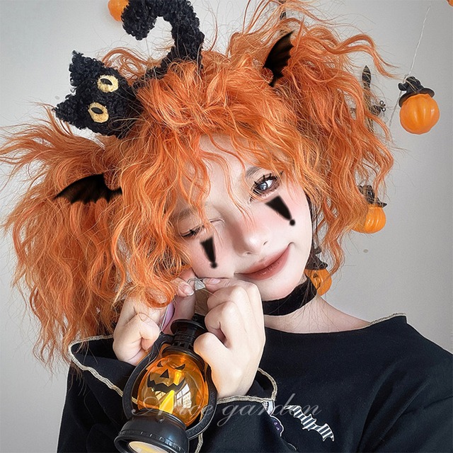 サブカル 服 地雷系 通販 ハロウィン コスプレ Alice ヘアウィッグ 小悪魔 ロングカーリー かわいい イエロー オレンジ イベント 舞台衣装