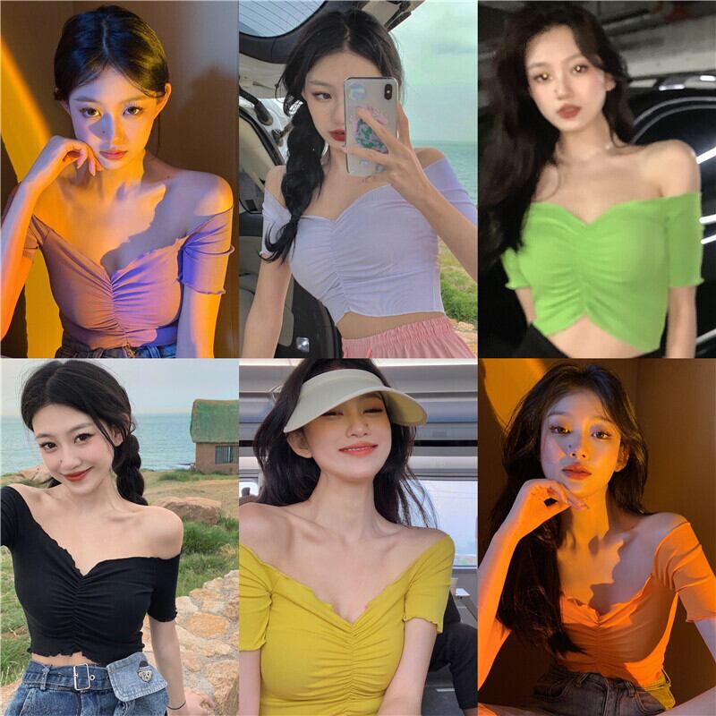 ブラックサマースタンダードスタイルプリーツショートTシャツ レトロ 夏物 ブラックストロベリース45583559328