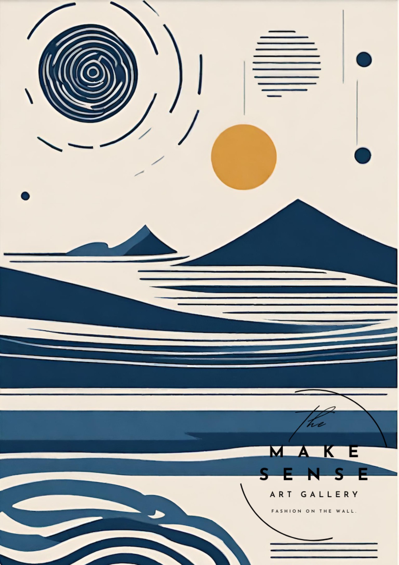 June｜幾何学構成で描くモダンオーシャンアートポスター｜洗練されたブルートーンが映える上品インテリアA3ポスター