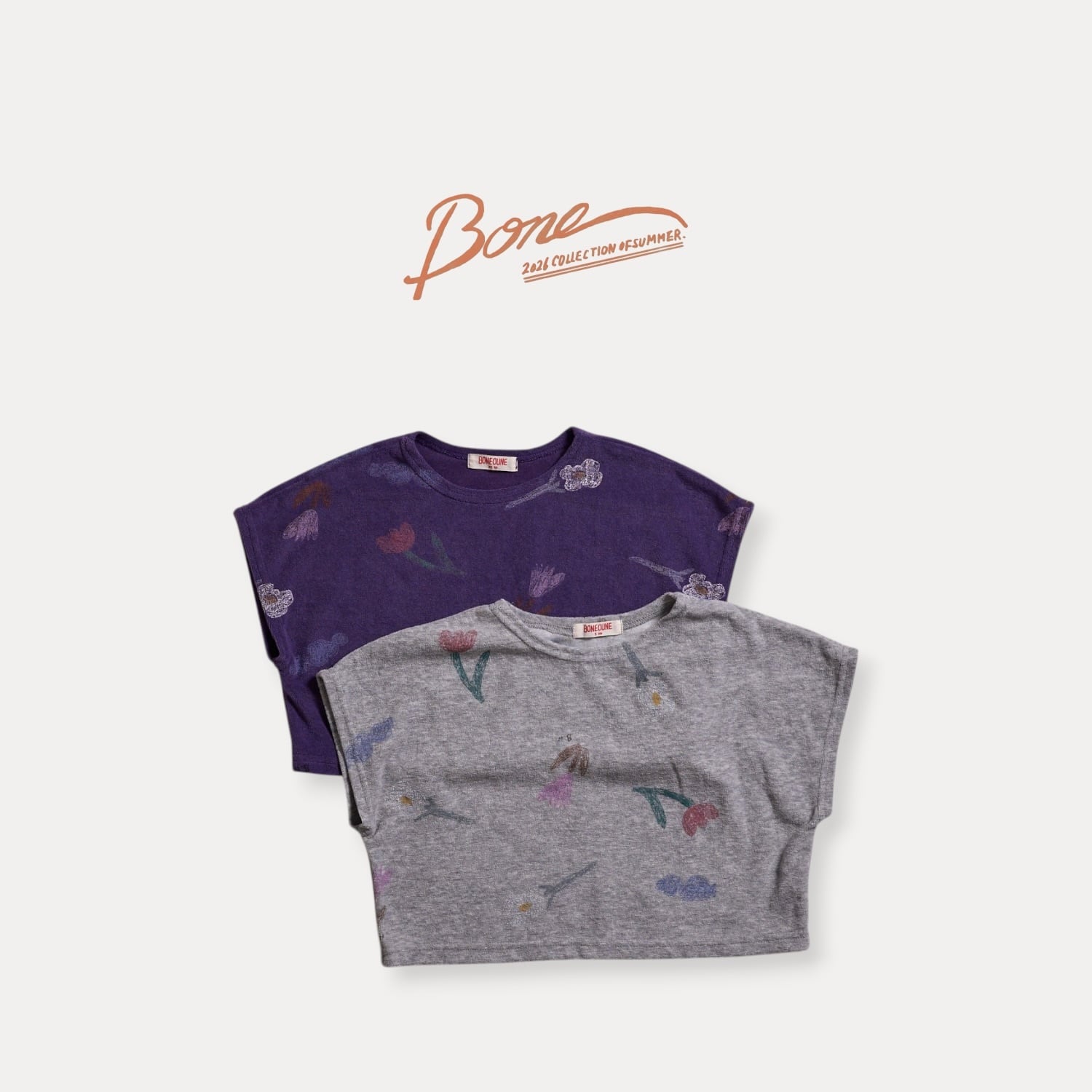 crayon flower crop tee【BONEOUNE】※7月中旬〜下旬発送予定