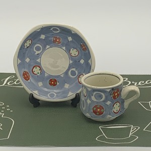 有田焼　丸紋（青）　六角コーヒー碗皿　カップ＆ソーサー