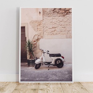 白いベスパ / イタリア スクーター モーターバイク ヨーロッパ ポスター 写真 white vespa
