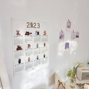 2023 bear fabric calendar / 2023年用 テディーベア ファブリック カレンダー ポスター くまさん 韓国雑貨