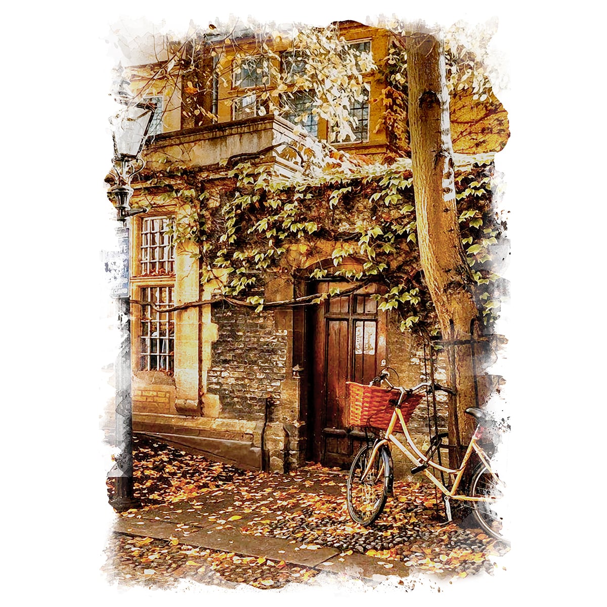 絵画 風景画(街並み) 秋 イギリスの紅葉 インテリアアート額付き 