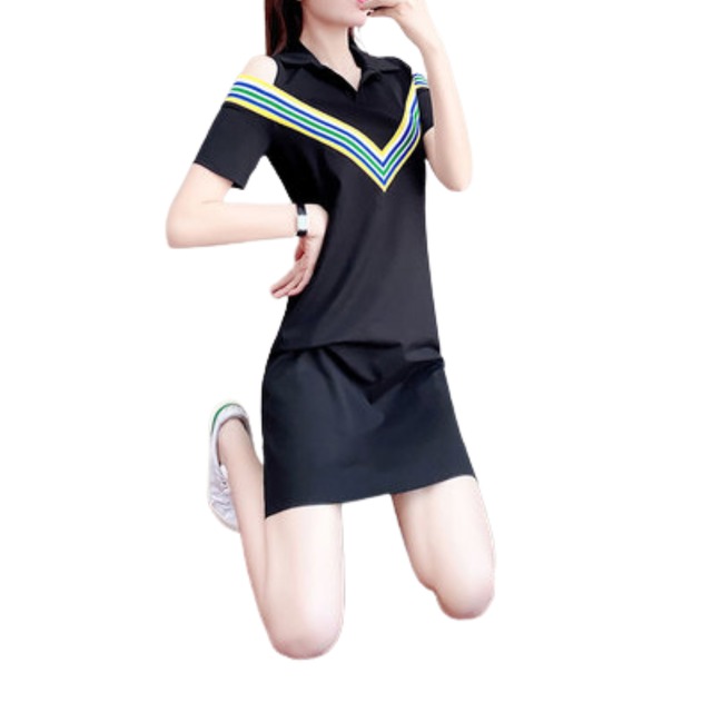 ポロワンピース　半袖　オフショルダー