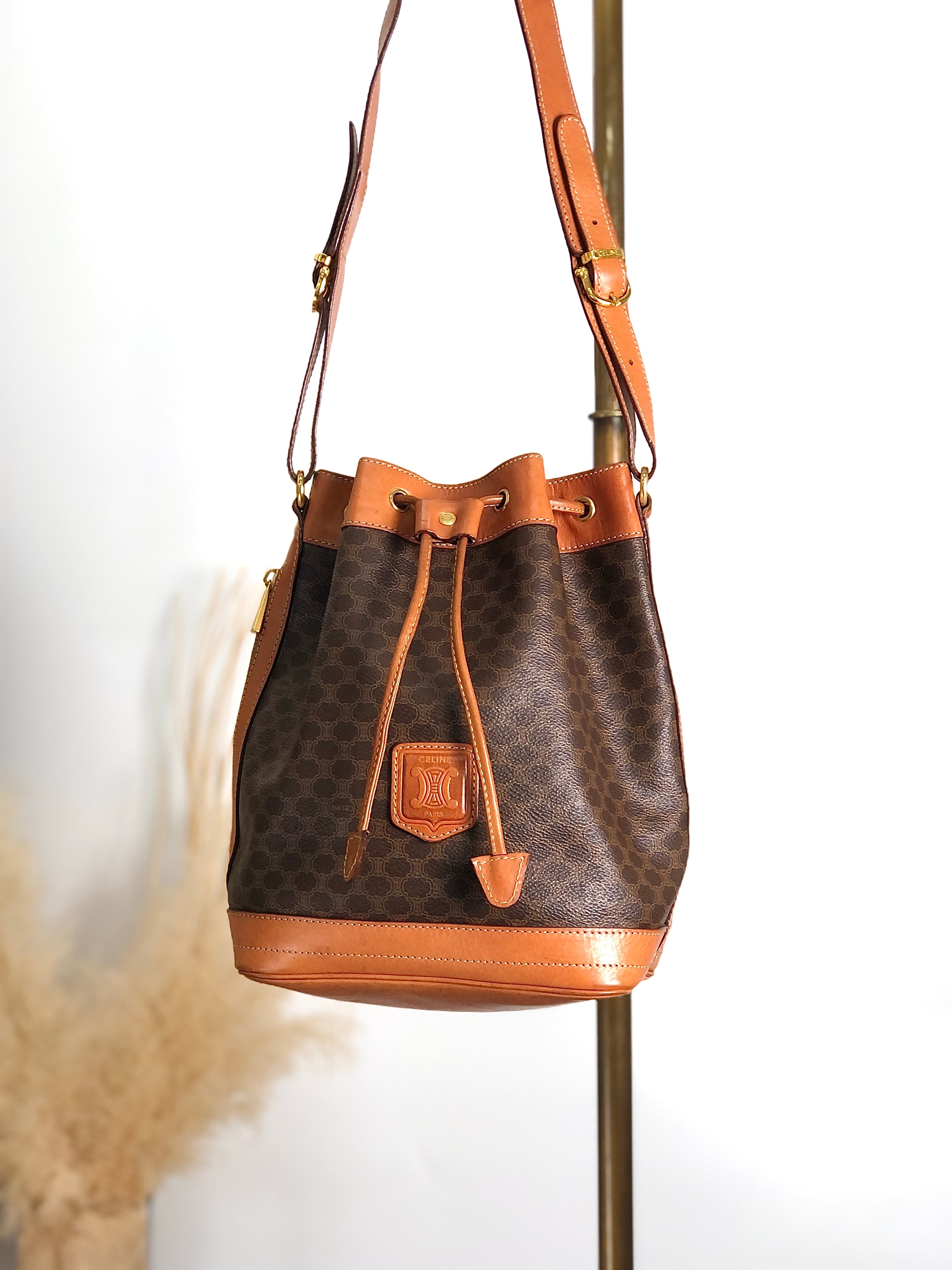 CELINE セリーヌ マカダム ショルダーバッグ ブラウン ブラゾン型押し