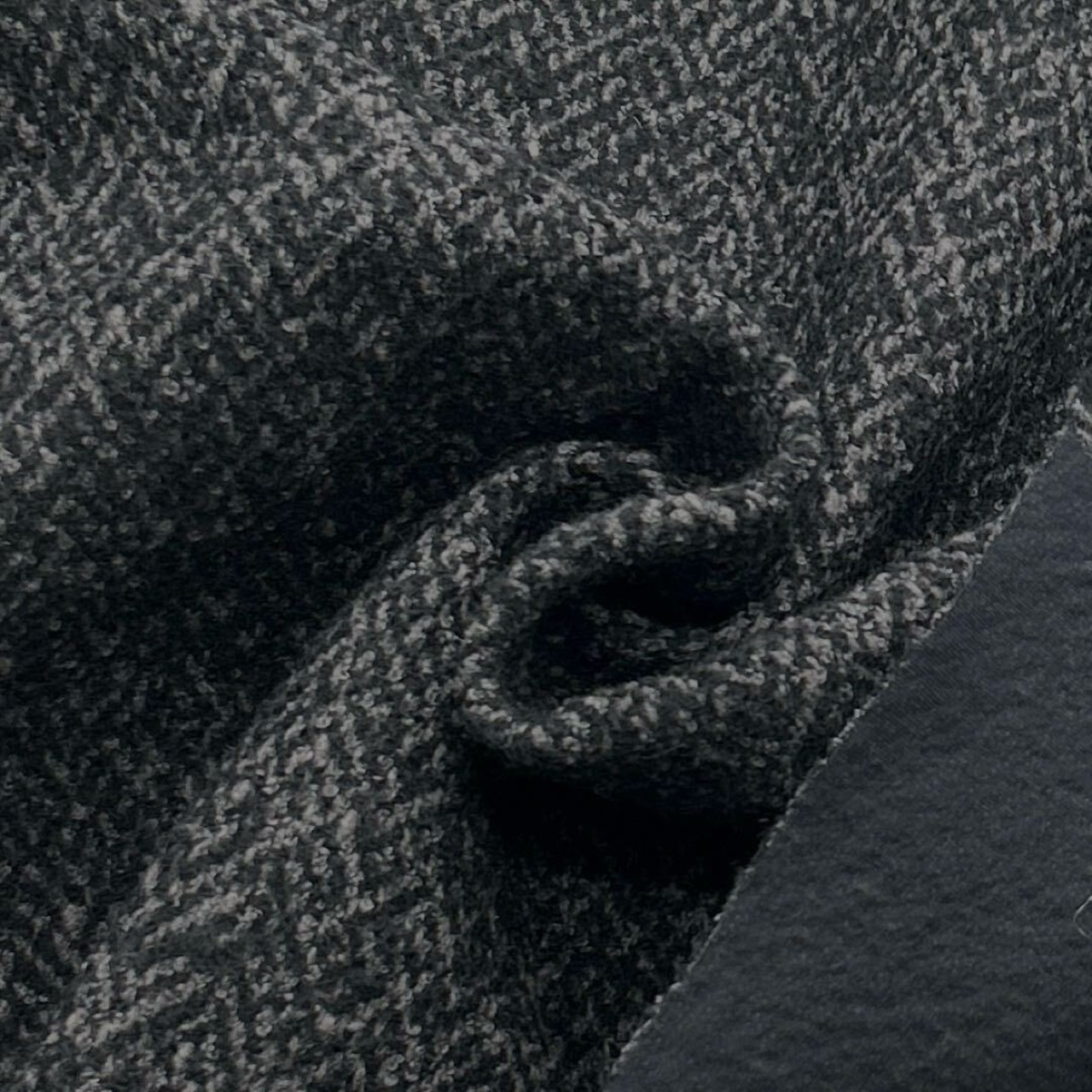 ★NY942◆3.1m◆ラスト1点!ウール100%裏接着芯付き弱ブークレーツイード生地◆ブラック×グレー