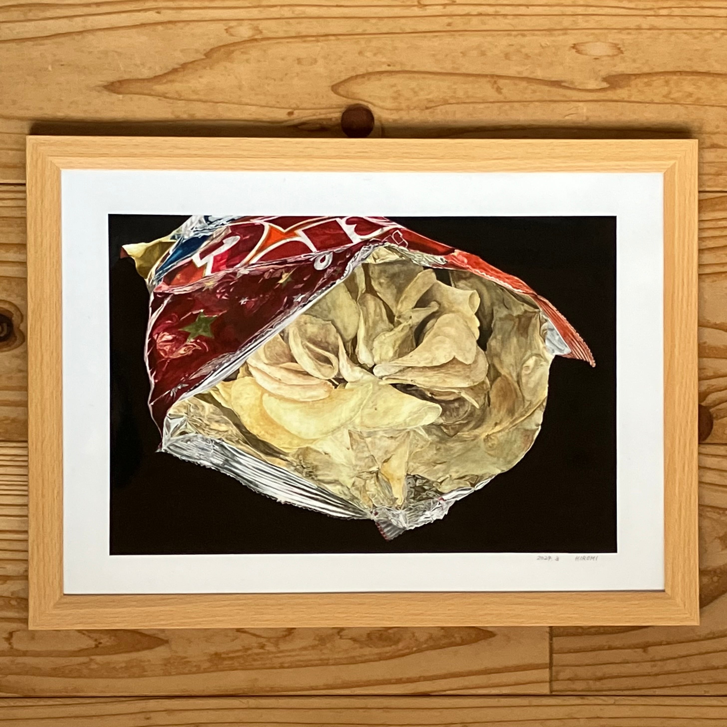 水彩イラスト 手のひらサイズ『Pizza』手描き原画 フレーム付き | 手